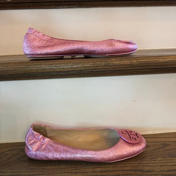 Tory Burch Minnie Travel Flat Metallic Pink Balletcore Size 7 - Picture 4 of 8